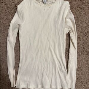Women's White Ribbed Long Sleeve Top